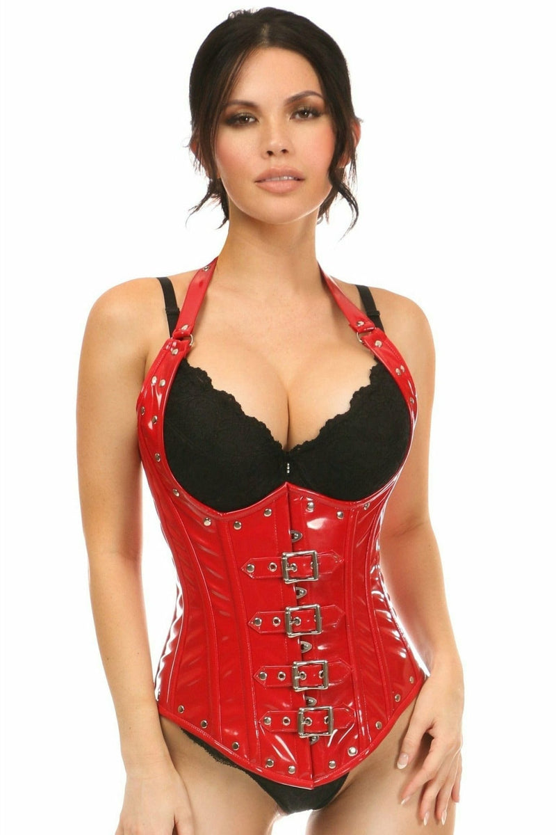 Deluxe Steel Boned Red Patent PVC Vinyl Underbust Corset Top