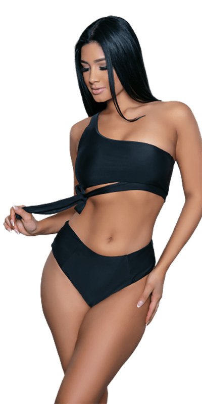 Off the shoulder high best sale waisted swimsuit