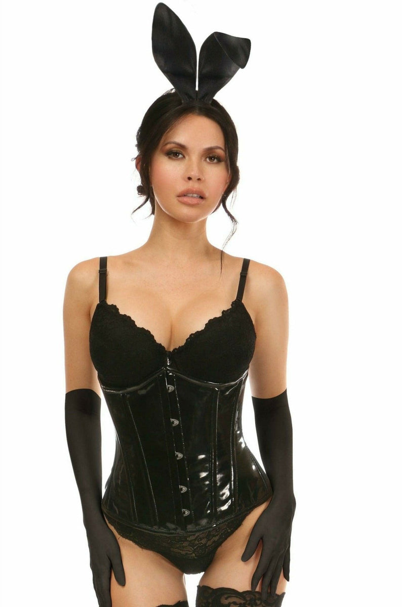 Sexy Deluxe 4 Piece Black Vinyl Bunny Corset Halloween Costume