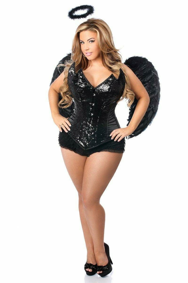 Sexy Deluxe 4 Piece Sequin Black Angel Corset Halloween Costume