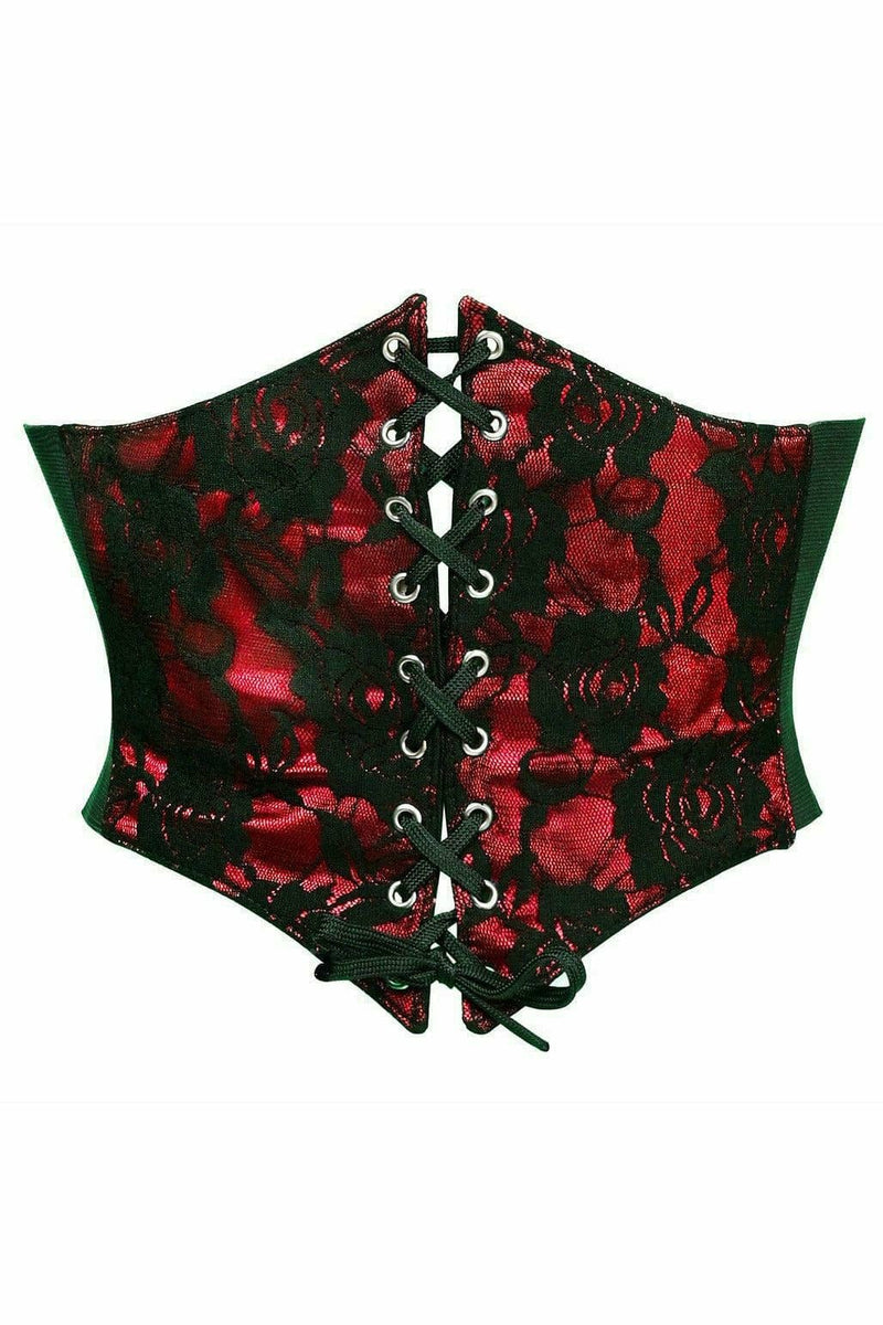 Sexy Red with Black Lace Overlay Corset Belt Cincher