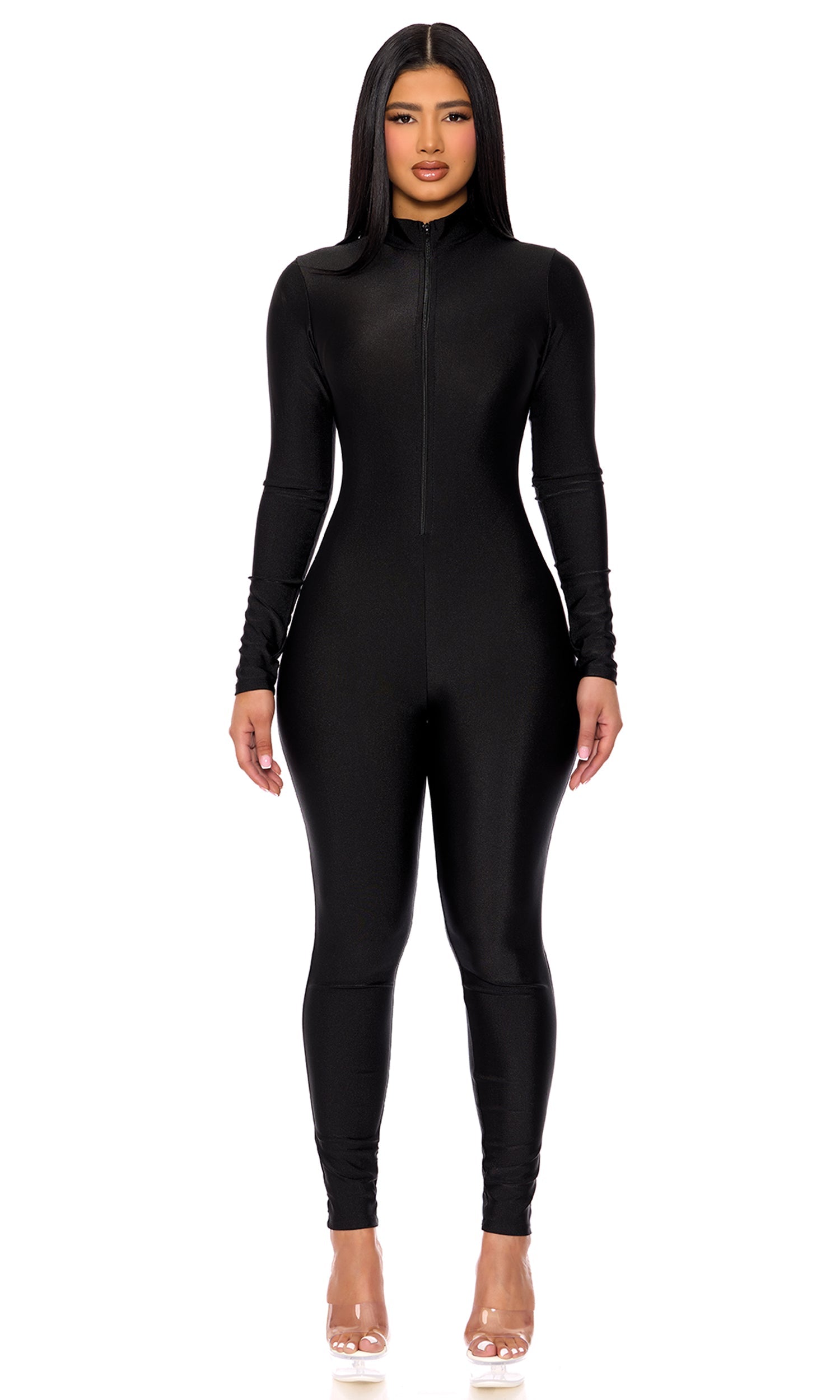 Zippered Mock Neck Full Body Halloween Catsuit