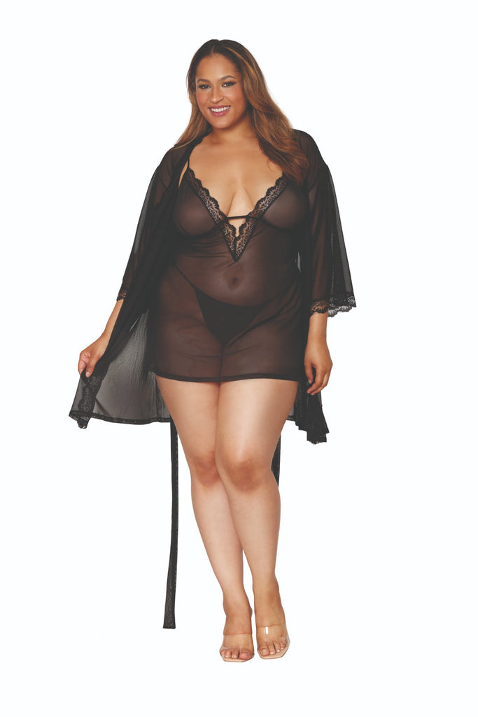 Plus size sheer chemise and robe collection for elegant nighttime wear.