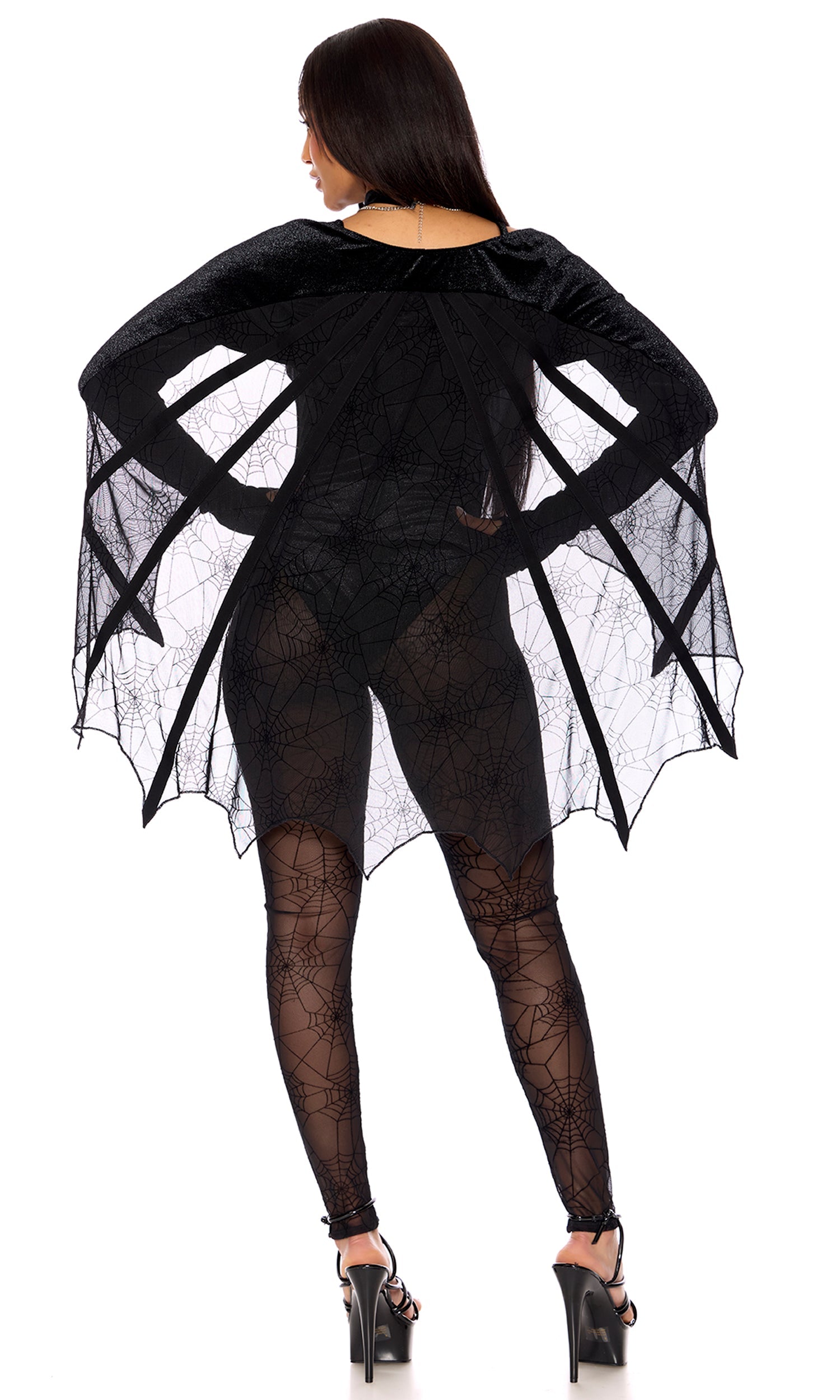 Mystical Spider Web Halloween Costume with stylish black wings.