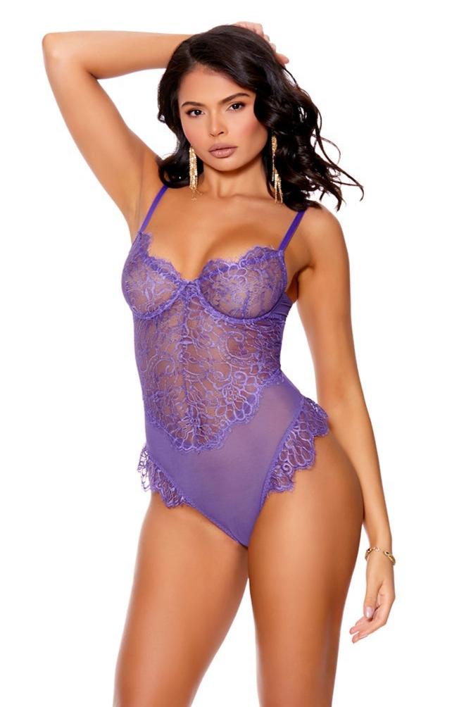 Sexy purple eyelash lace and mesh lingerie slip-on for alluring intimacy.