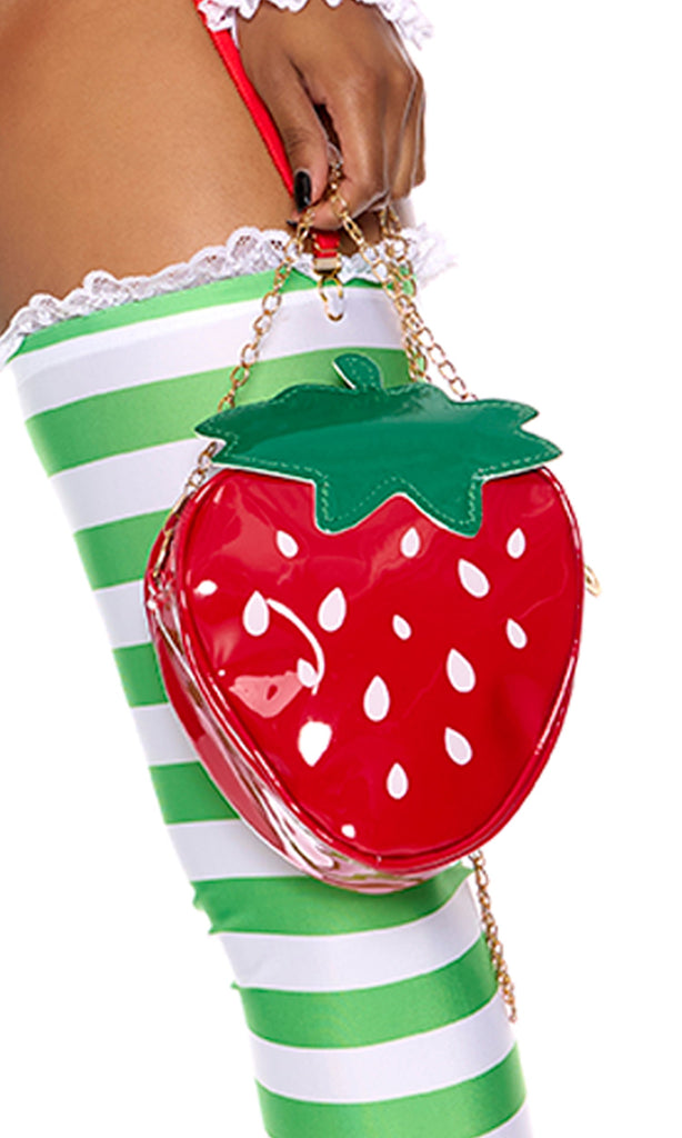 Retro strawberry purse bag for Halloween costume accessory.