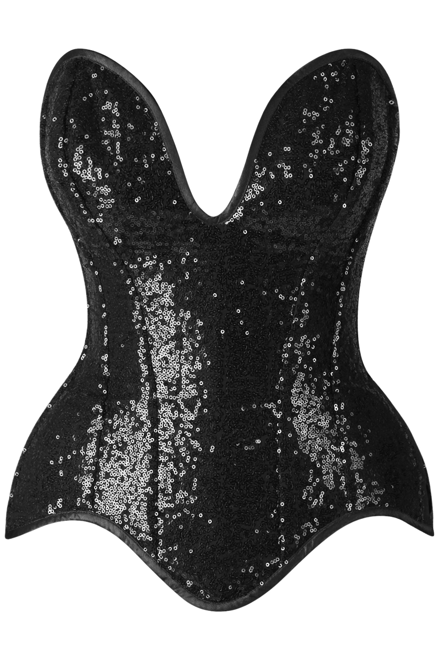 Glam Steel Boned Black Sequin Plunge Neckline Corset