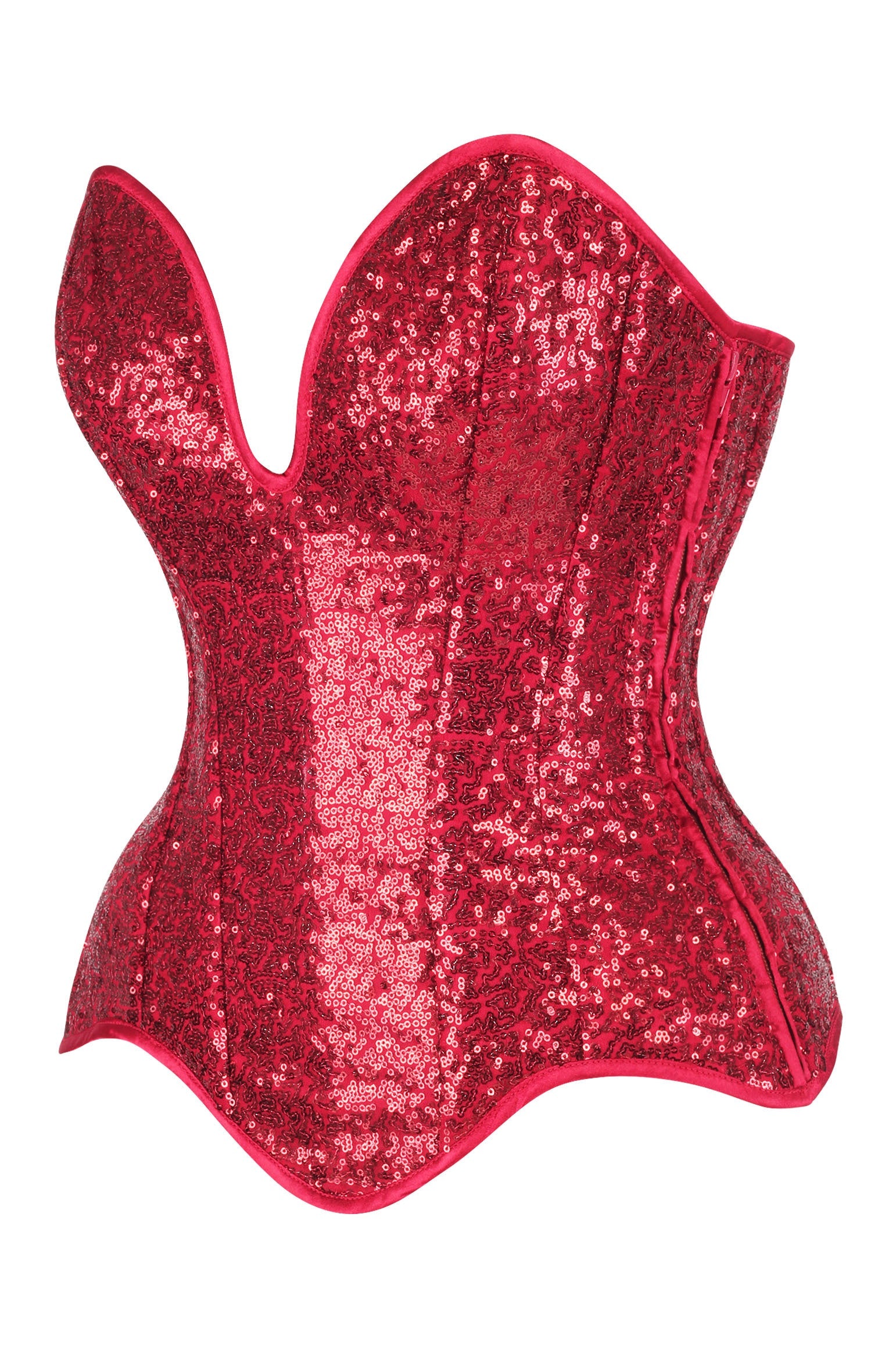 Vintage-Inspired Red Sequin Overbust Corset