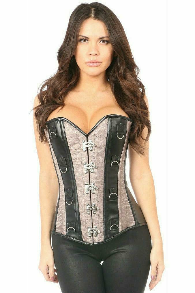 Deluxe Gunmetal Brocade & Faux Leather Steel Boned Corset Musotica.com