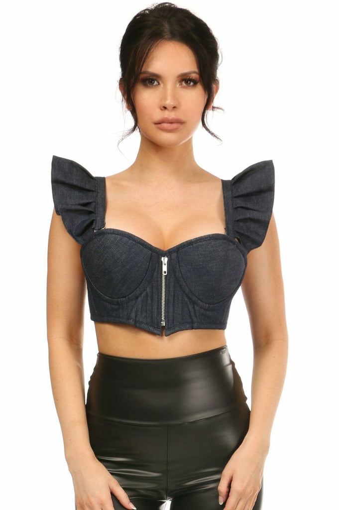 Denim Underwire Bustier Top with Ruffle Sleeves Musotica.com