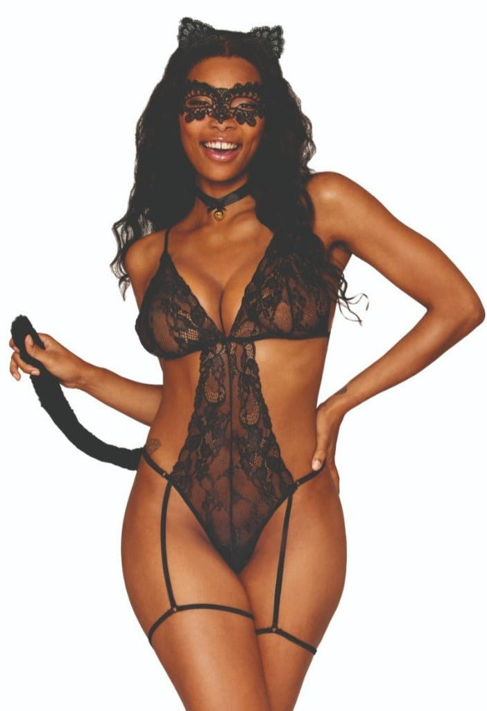 Feline Fantasy Lace Garter Teddy 4-Piece Costume Musotica.com