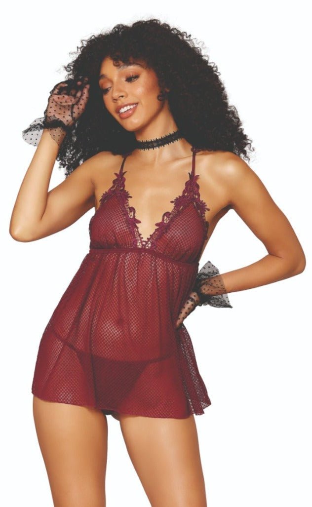 Stretch Mesh Babydoll with Venise Embroidery Musotica.com