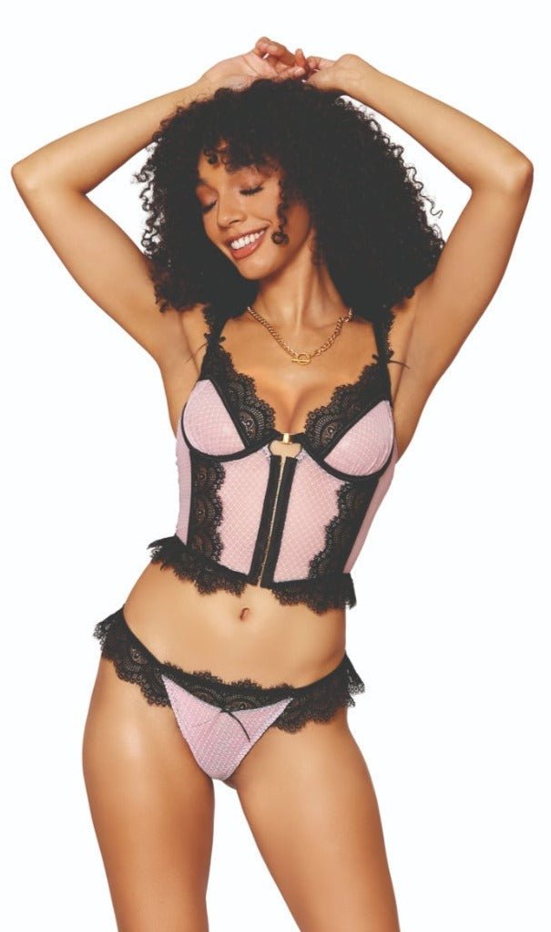 Super Cute Black & Pink Mesh Lingerie Set Musotica.com