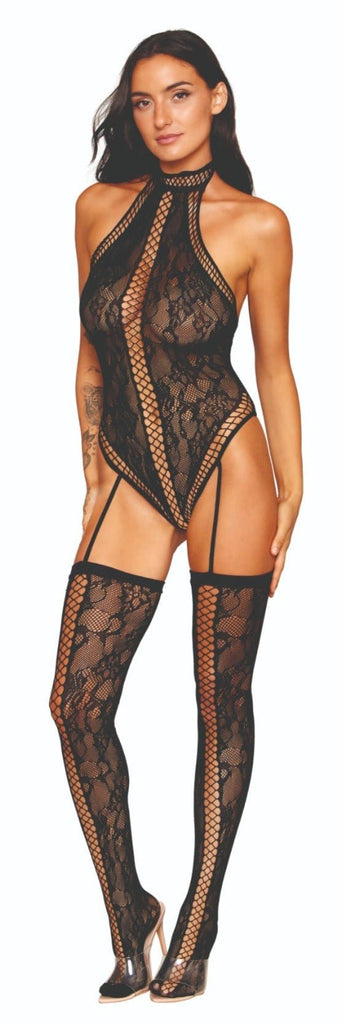 Tempting Lace Crisscross Bodystocking Set Musotica.com