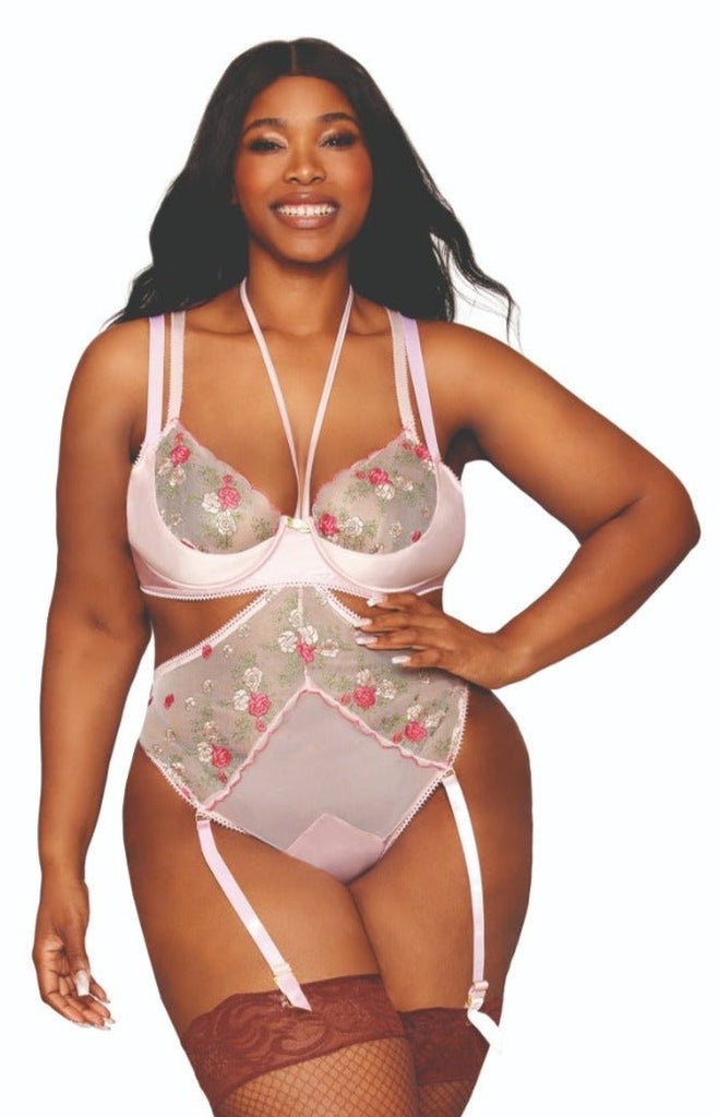 Vintage Rose Gala Plus Size Teddy and Bra Set Musotica.com