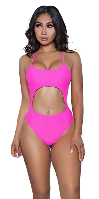 Woman modeling the Sexy Ava Cut Out and Lace Up Tanga Swimsuit, showcasing its high-waisted fit, lace-up backless design, and midsection cutout.