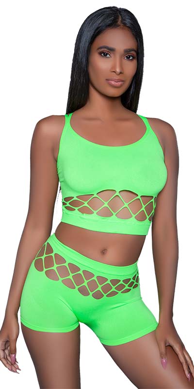 Sexy Neon Laser Cut Seamless Shorts Set