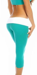 Sexy Roll Down Sport Band Stretch To Fit Shred Capri Yoga Leggings - B